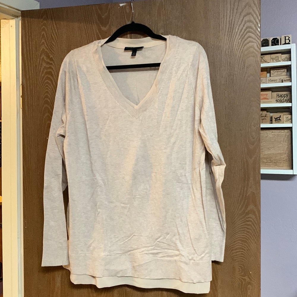 Long sleeve tan sweater with chiffon on bottom